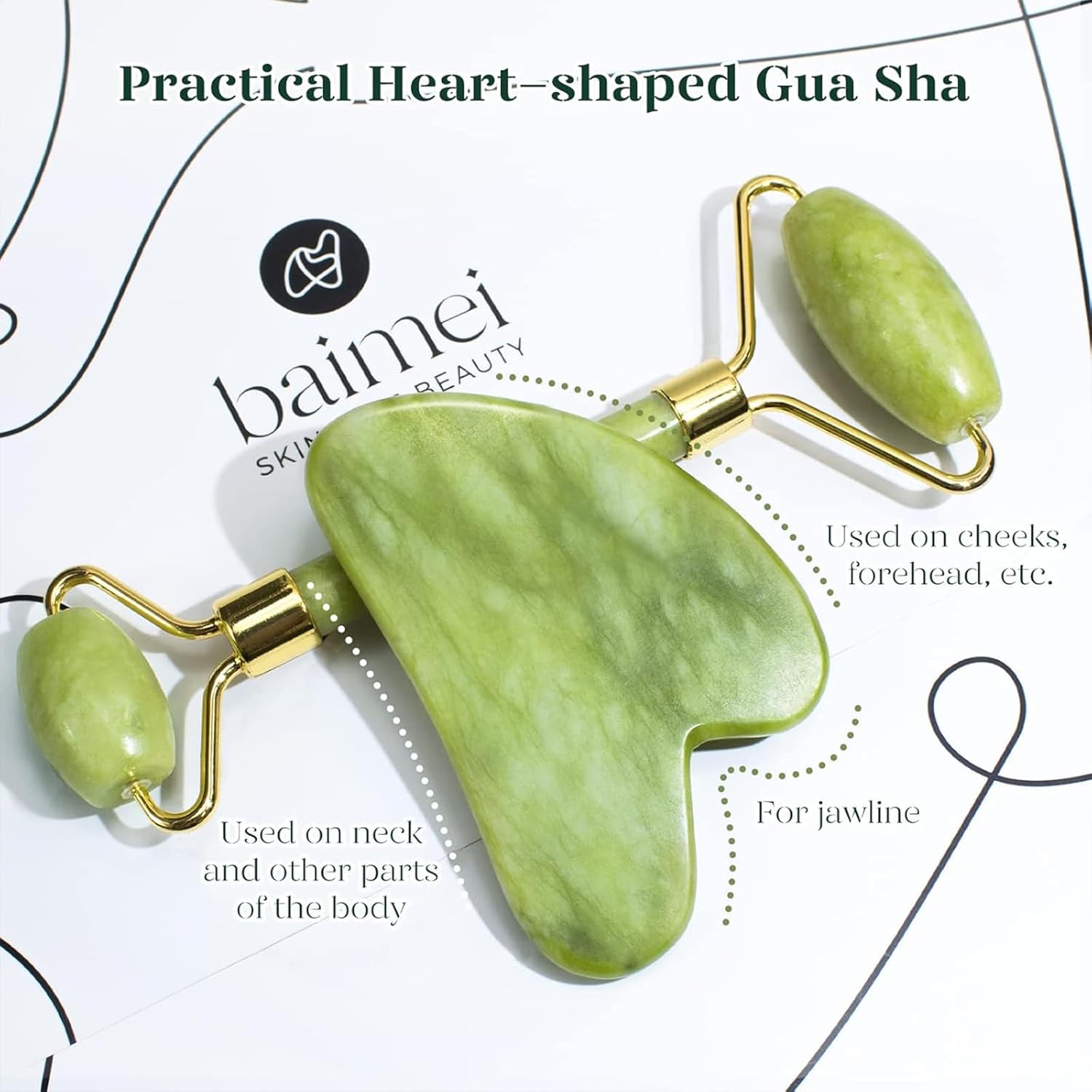 BAIMEI IcyMe Gua Sha & Jade Roller Facial Tools Face Roller and Gua Sha Set for Puffiness and Redness Reducing Skin Care Routine, Self Care for Men Women - Green - Image 3