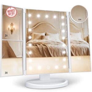 HUONUL Makeup Mirror, Vanity Mirror with Lights, 2X/3X/10X Magnification, Touch Control, Trifold, Dual Power Supply, Mothers Day, Birthday Gifts for Mom,Gifts for Women,Girls, Dorm Room Essentials
