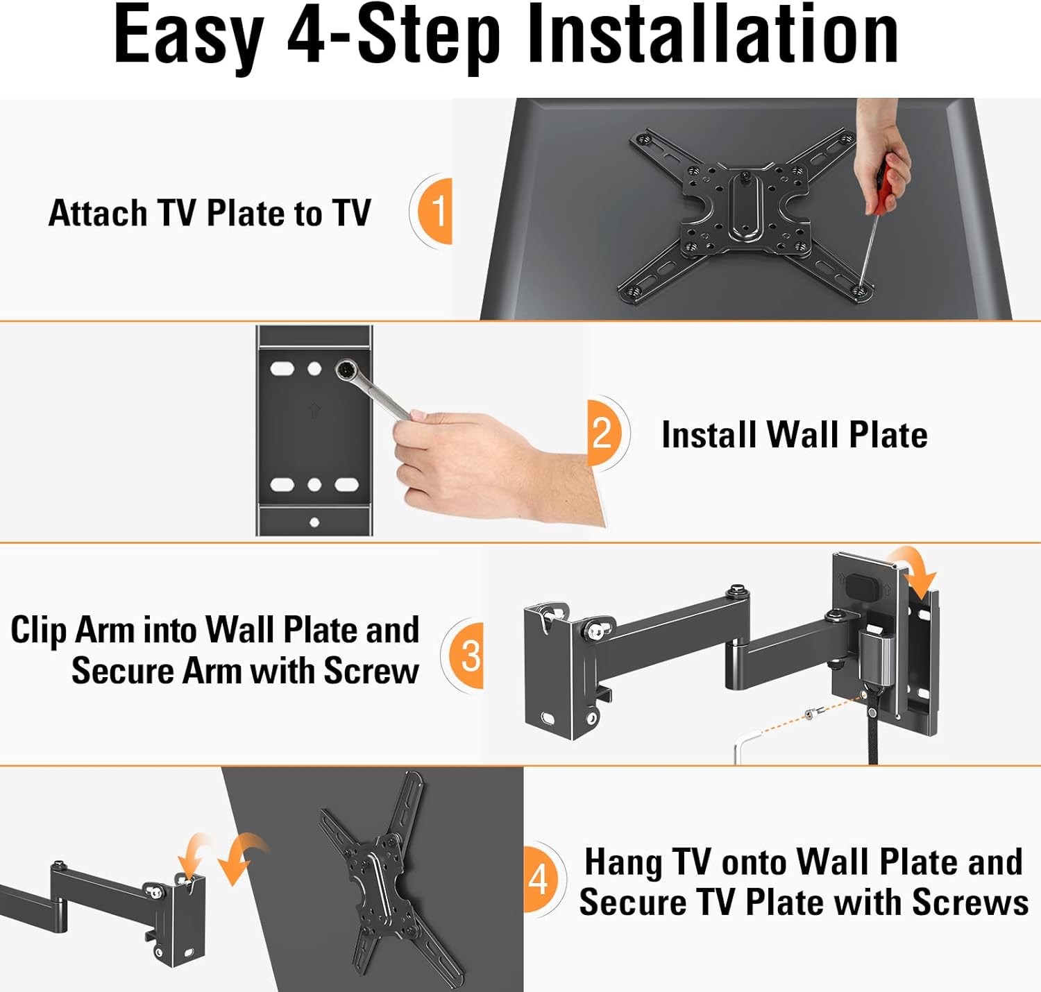 ELIVED Lockable RV TV Mount for Most 13-43 Inch TVs, RV TV Wall Mount Swivel and Tilt for Camper Trailer Motorhome, Detachable tv Bracket with Double Wall Plates, Max VESA 200x200mm, up to 22 LBS - Image 7