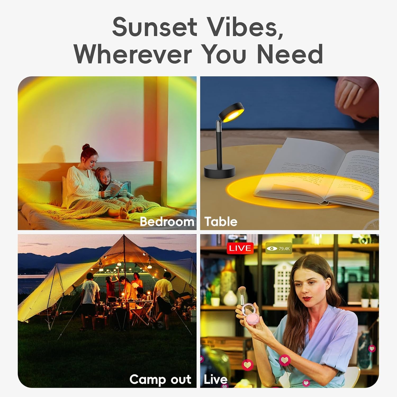 LED Sunset Lamp - Sunset Lights Night Lights LED Projector Floor Lamp Atmosphere Light Night Light for Bedroom Livingroom Party Bar Store, USB Charging - Image 5