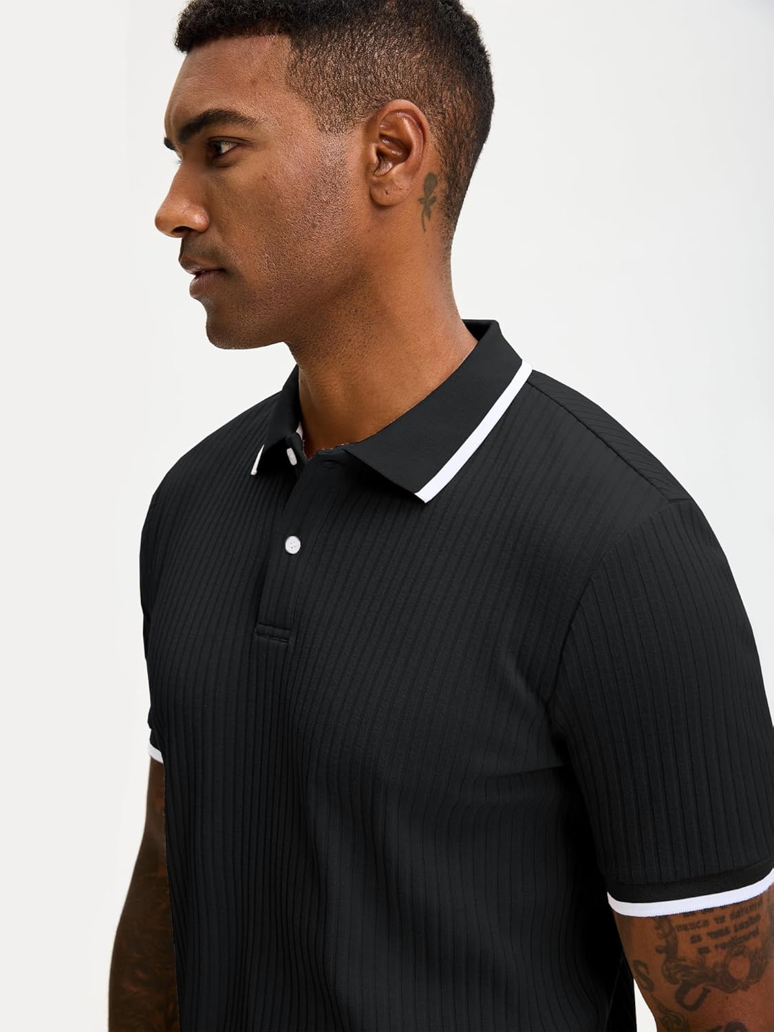 Comdecevis Men's Knit Polo Shirts Regular Fit Lightweight Business Casual Stretch Textured Collared Polo Short Sleeve - Image 2