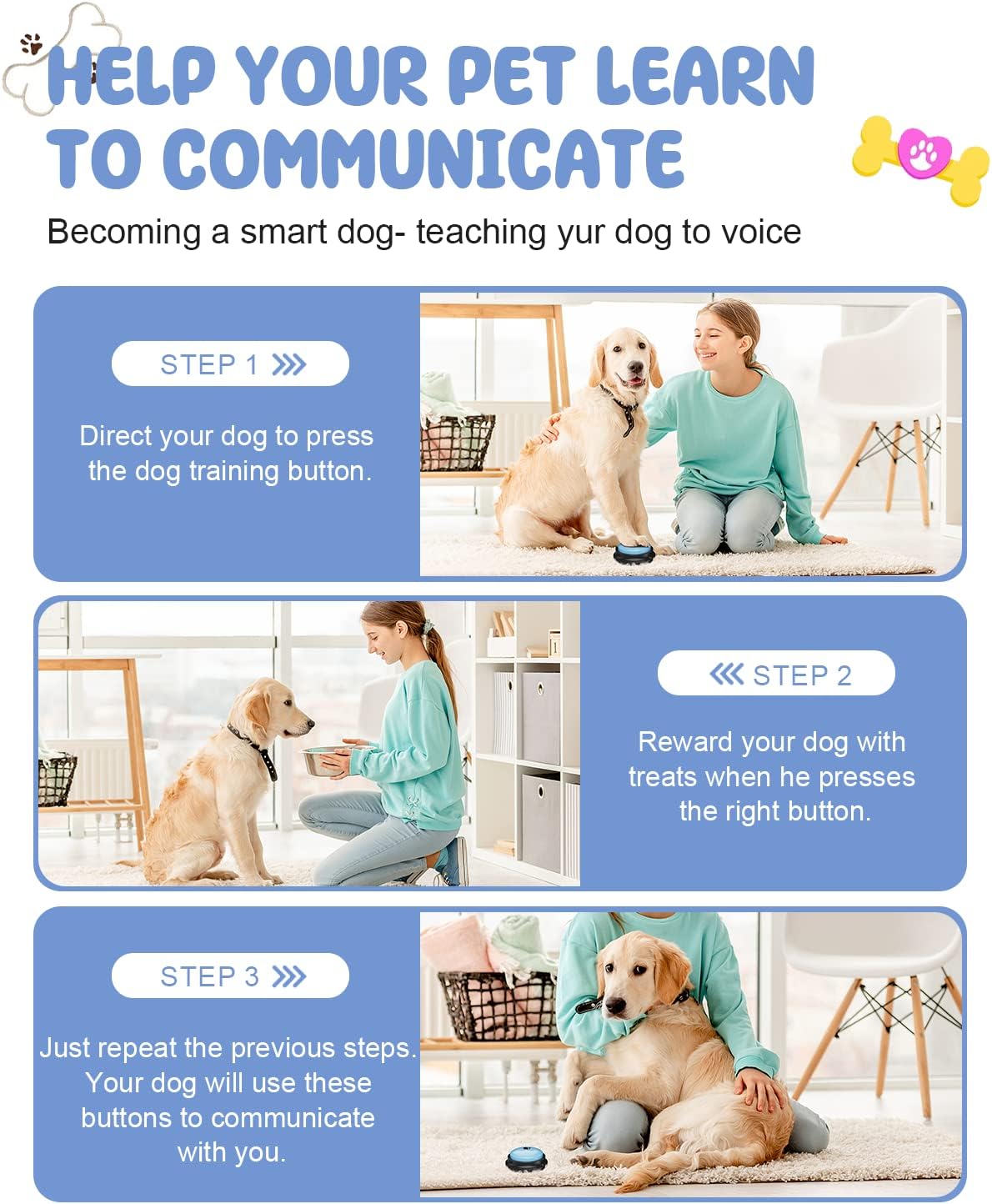 Dog Buttons for Communication, 8 Pcs Dog Talking Button Set, 30s Recordable Voice Pet Buzzer Training Buttons, Speaking Button for Dogs with Waterproof Anti-Slip Dog Button Mat and 48 Scene Stickers - Image 7
