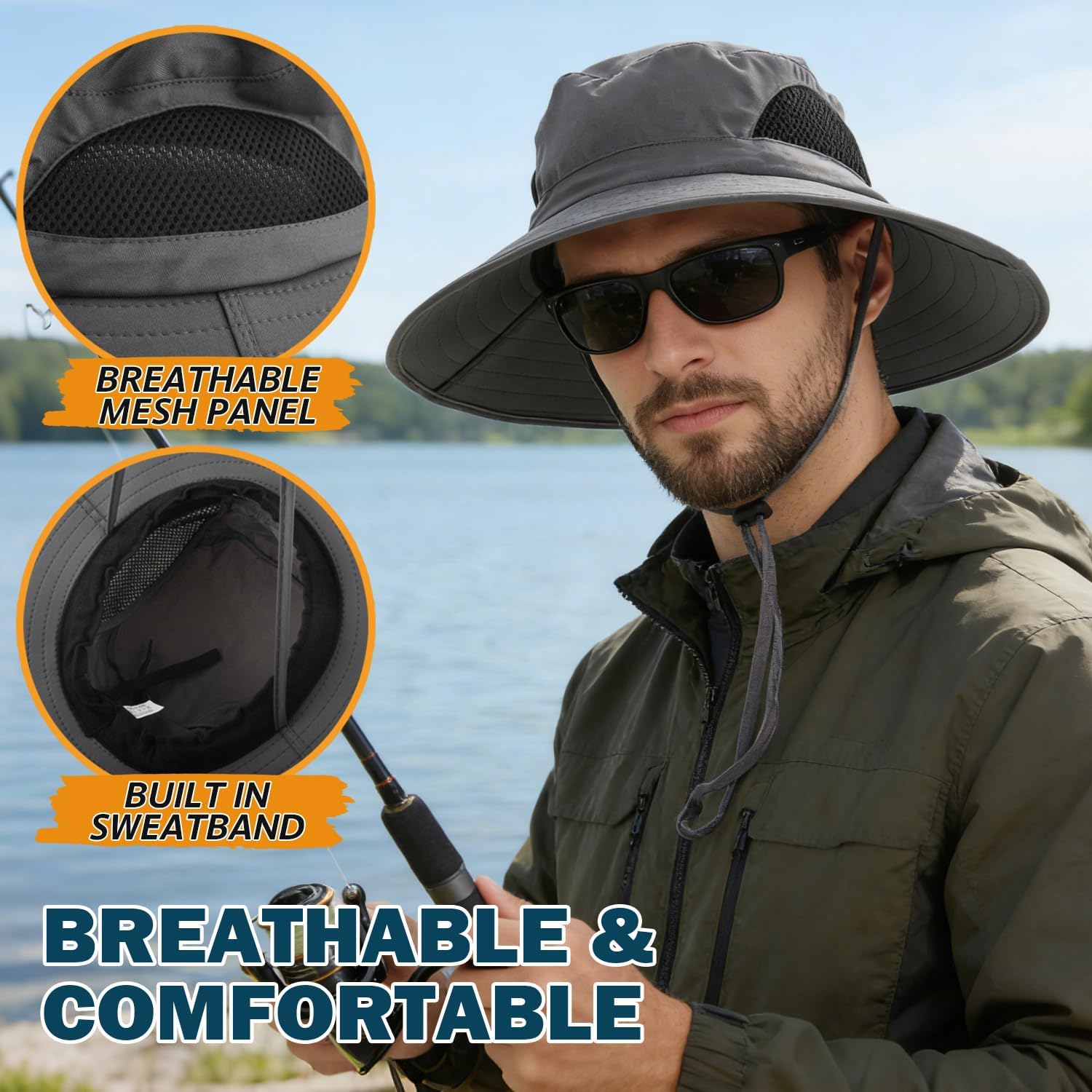 EINSKEY Wide Brim Sun Hat, UPF 50+ UV Protection Waterproof Packable Bucket Hat for Men & Women, Fishing Hiking Beach Garden - Image 4