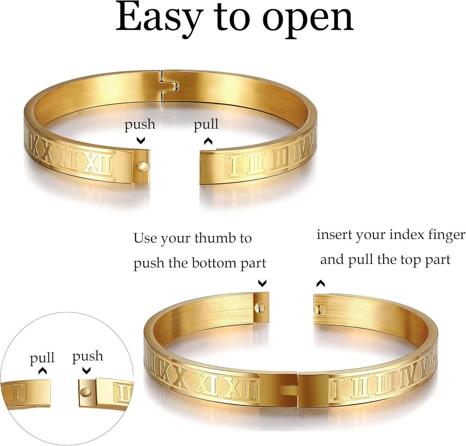 WFYOU 3PCS Stainless Steel Bracelets for Men Gold Roman Numeral Bangle Bracelet Twisted Cable Bracelet Adjustable Cuff Bracelet Mens Luxury Jewelry Bracelets Gifts - Image 3