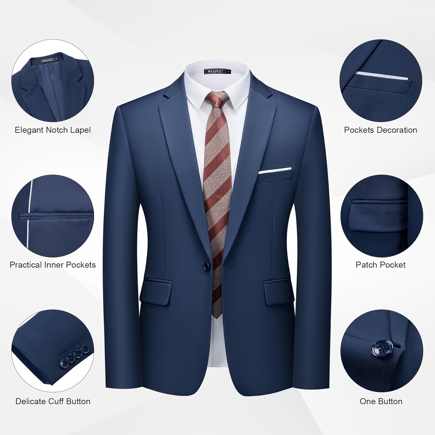 WULFUL Men's 2 Piece Slim Fit Suit Set One Button Blazer Jacket Pants Tuxedo Set for Party, Wedding and Business - Image 4