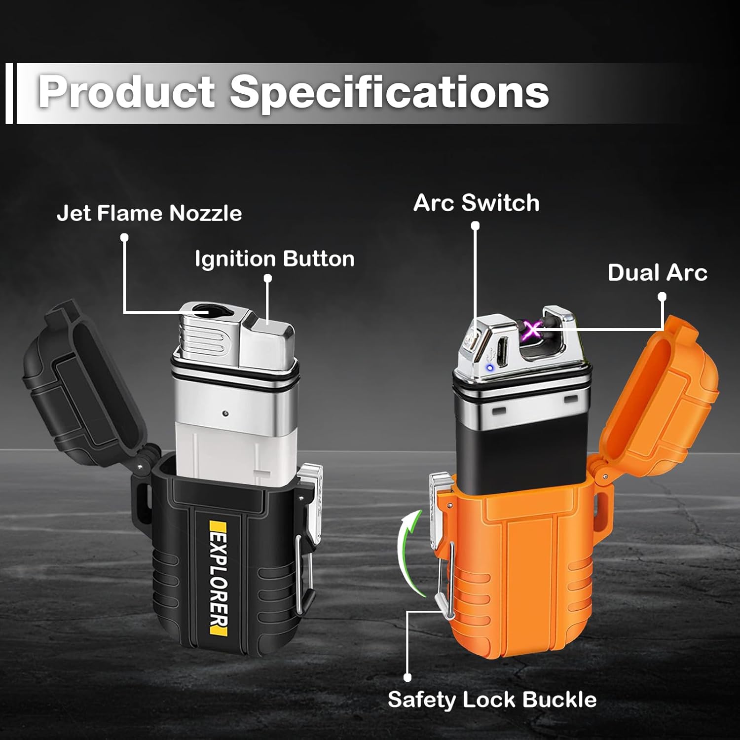 2 Pack Waterproof Lighter Outdoor Windproof Torch Lighters Dual Arc Butane Electric Lighters USB Rechargeable Lighters Flameless Plasma Lighter Camping Hiking Adventure Survival Tactical Gear - Image 4