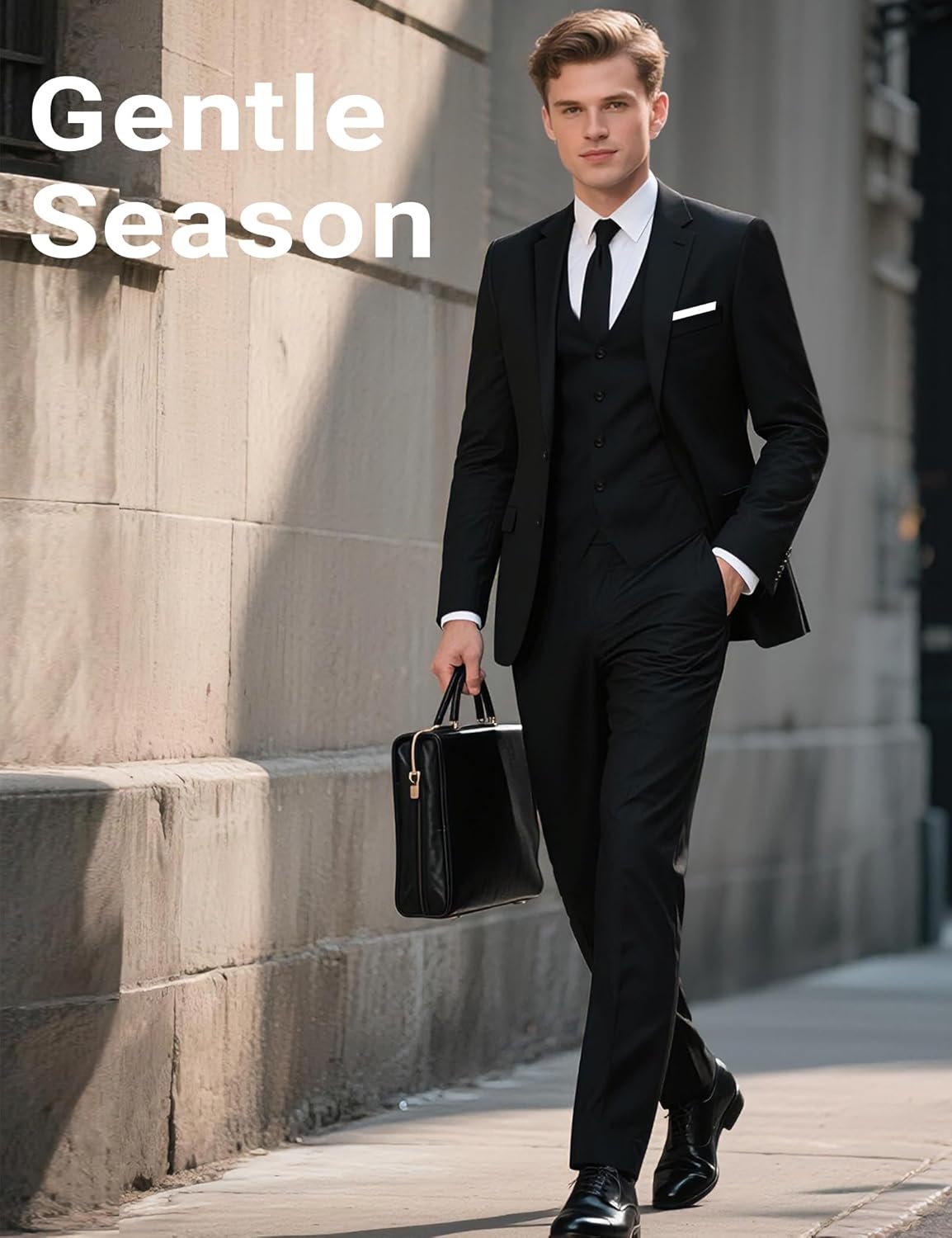 Men's Stretch Slim Fit 5-Piece Suit Set with Blazer, Vest, Pants, Bow Tie, Necktie and Pocket Square - Image 5
