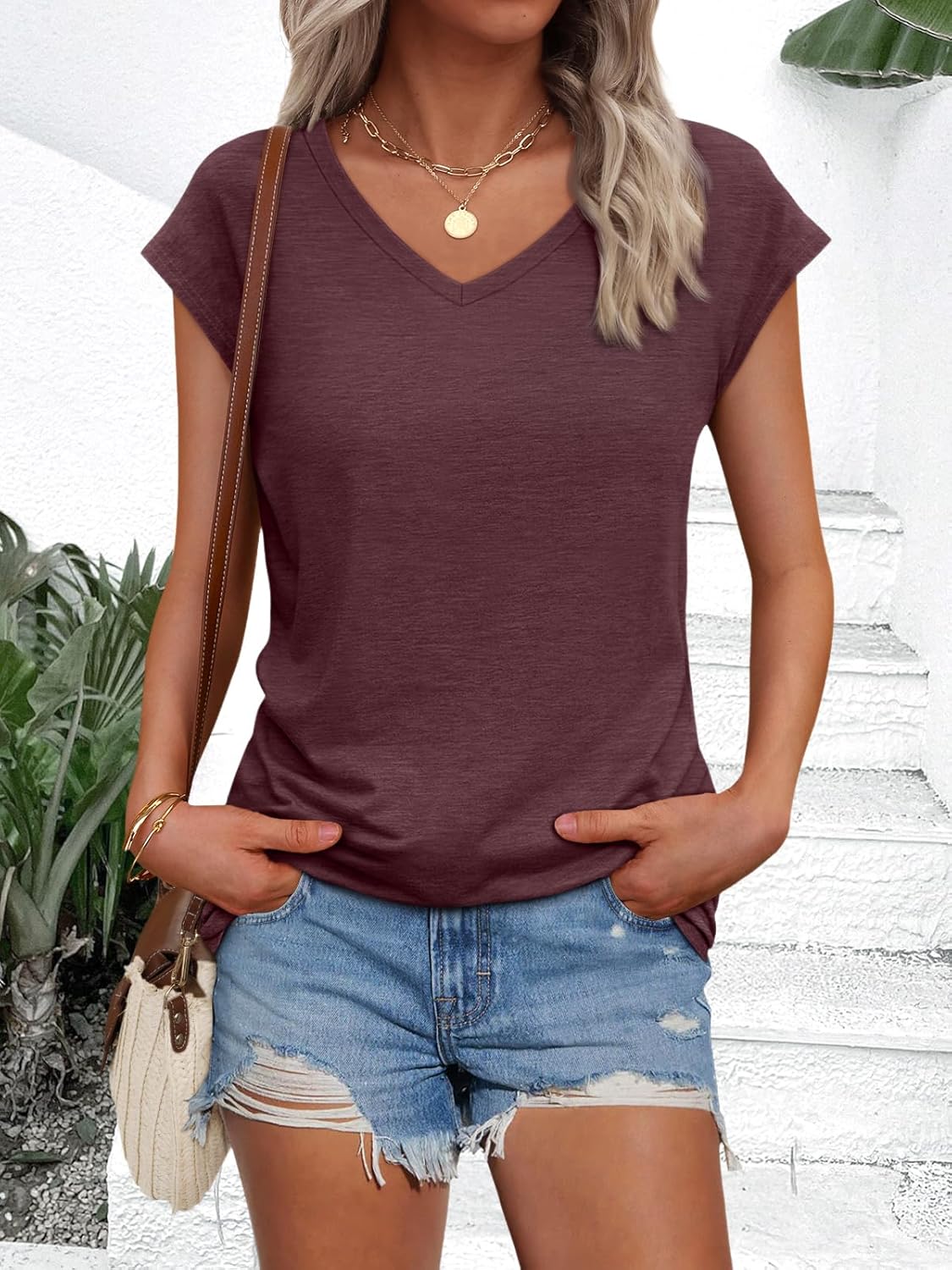 AUTOMET Womens V Neck T Shirts Spring Summer Cap Sleeve Basic Tees Trendy Cute Tops for Work Dressy Casual Beach Vacation - Image 3