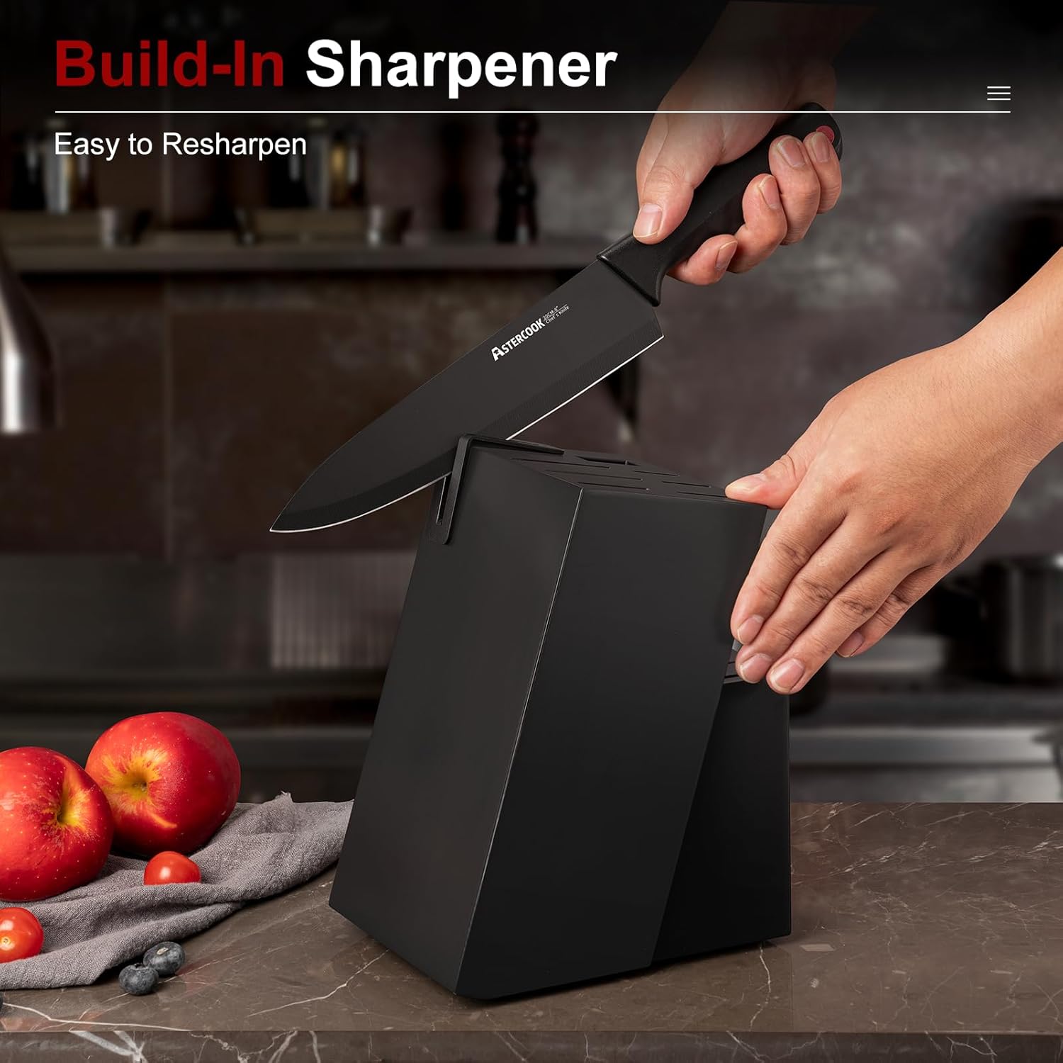 Knife Set, Astercook 15 Pieces Knife Sets for Kitchen with Block, Dishwasher Safe Kitchen Knife Set with Built in Sharpener Block, German Stainless Steel Knife Block Set, Mothers Day Gifts for Women - Image 5