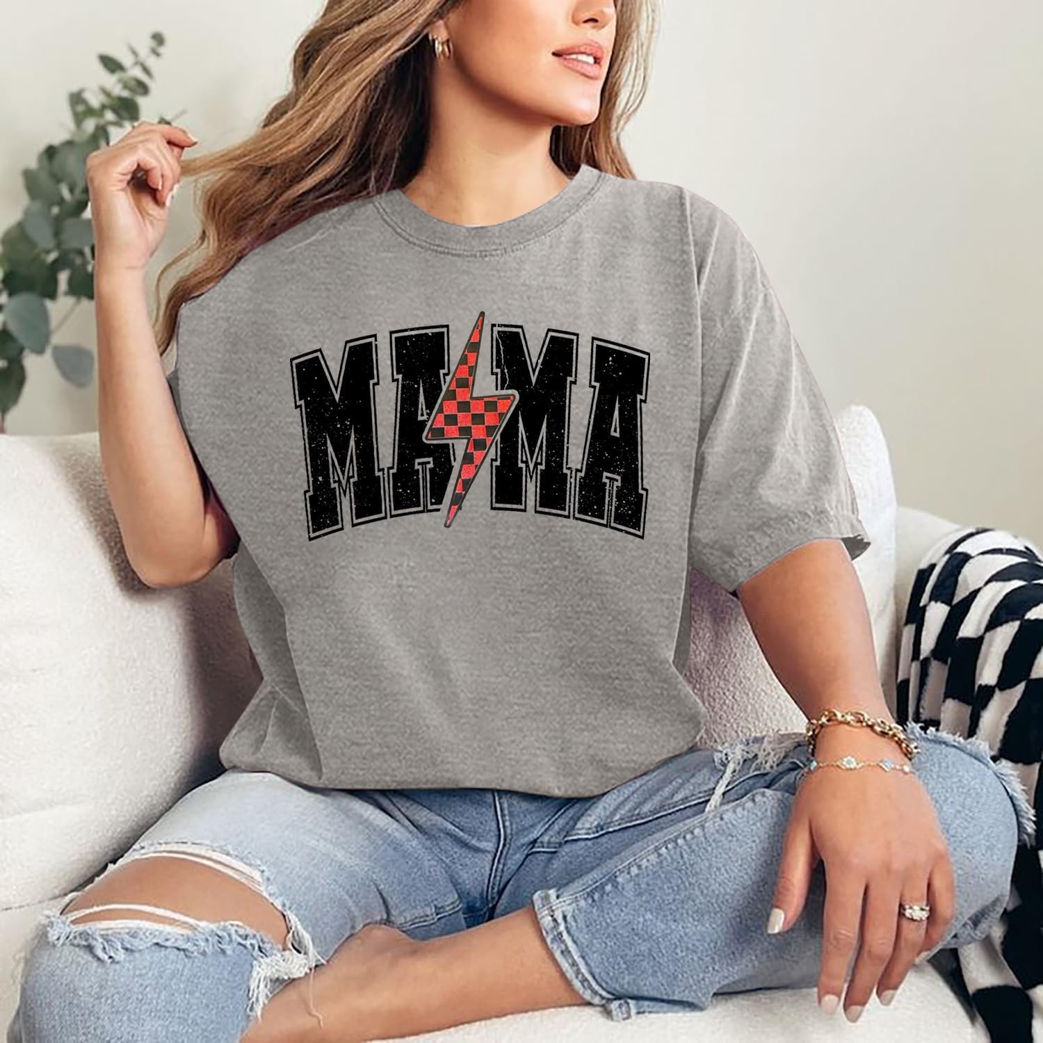 Womens Mama Shirt Cute Mom Life Tshirts Trendy Mama Letter Print Shirts Casual Short Sleeve Tops - Image 4