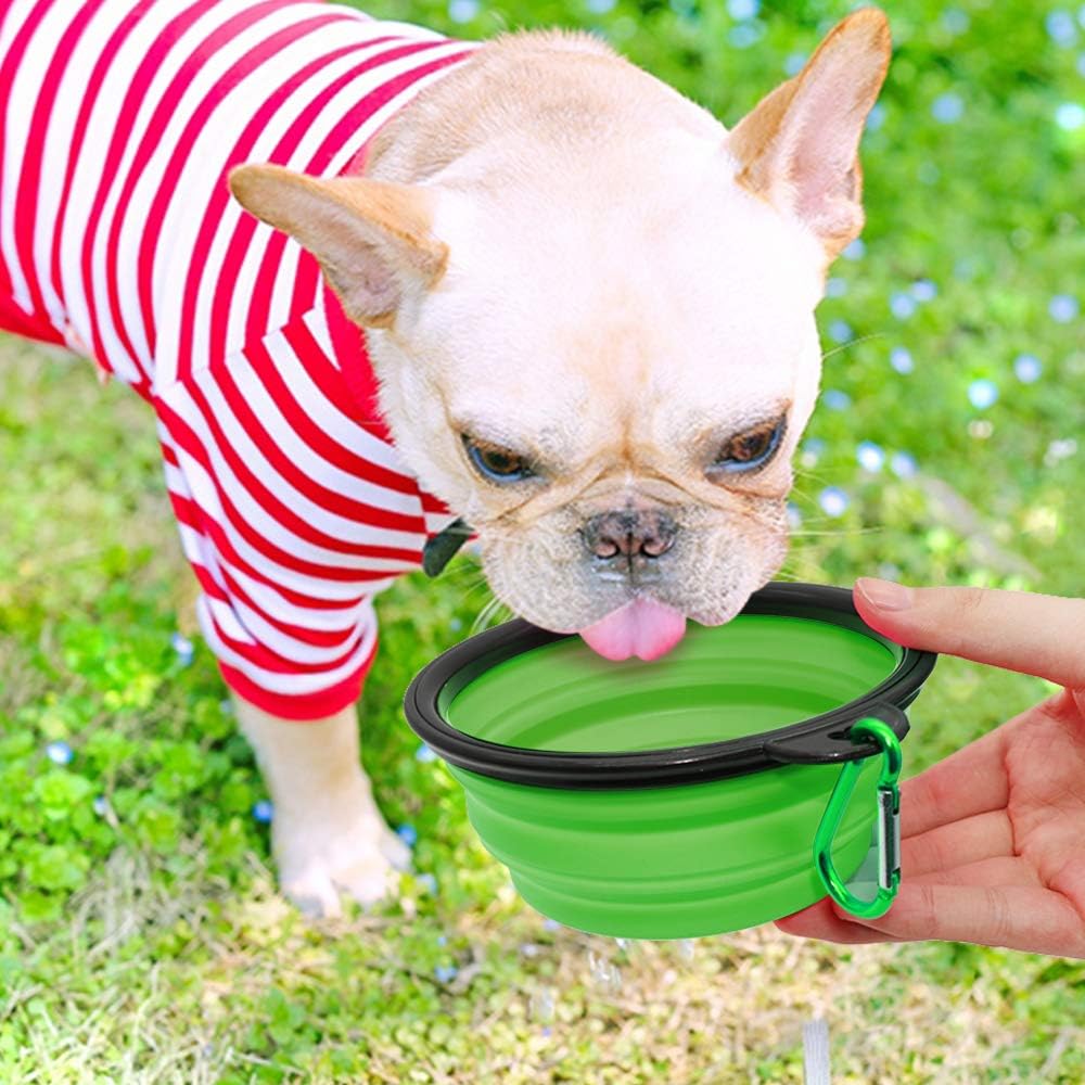 Dog Bowl Pet Collapsible Bowls, 2 Pack for Cats Dogs, Portable Pet Feeding Watering Dish for Walking Parking Traveling with 2 Carabiners (Small, Blue+Green) - Image 5