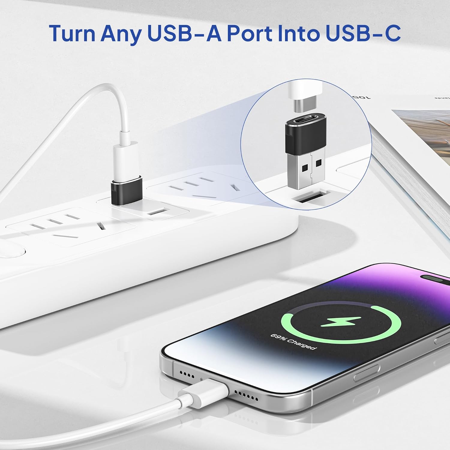 Elebase USB to USB C Adapter for iPhone 17 4Pack,USBC Female to A Male Car Charger Adapter,Type C Converter Apple 17e 16 Pro Max 15 14 Plus,iWatch Watch 11 10 Ultra 3,iPad Air,Samsung Galaxy S26,Black - Image 2