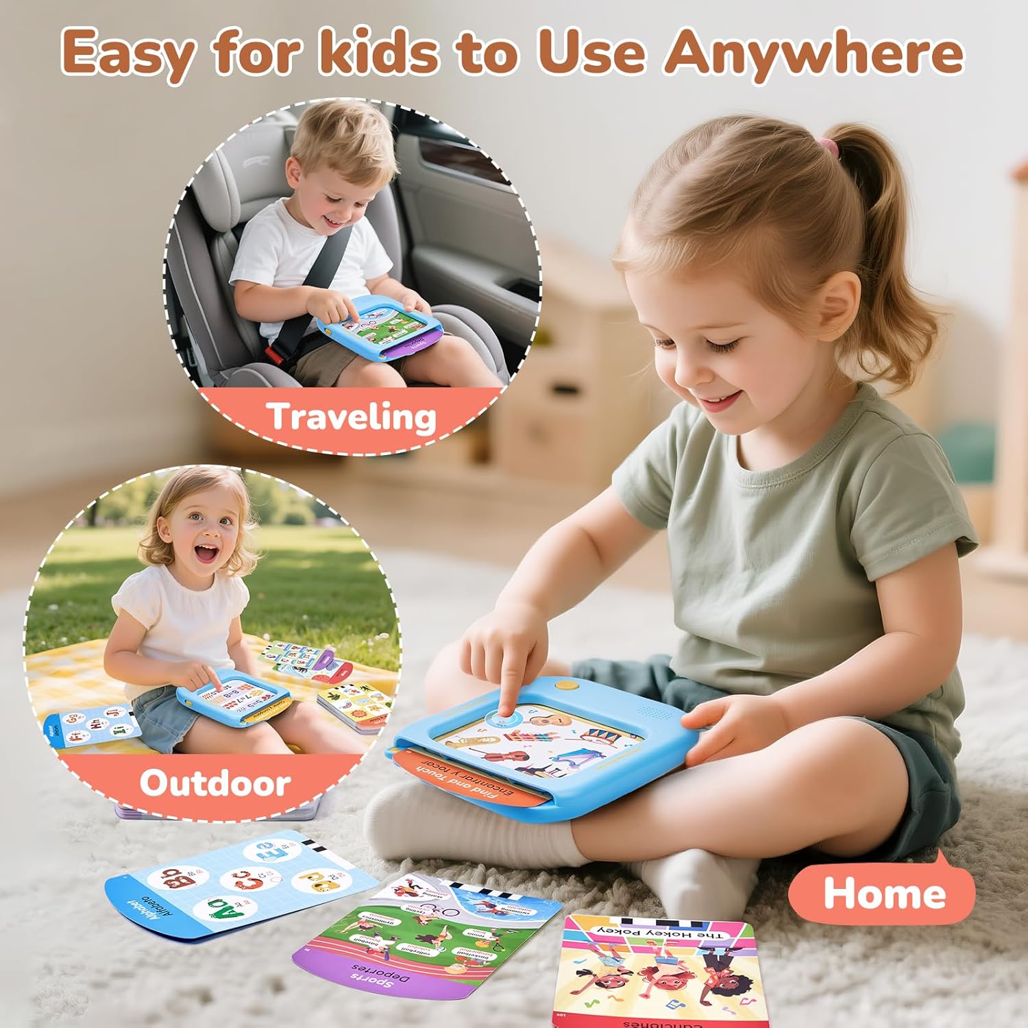 JoyCat Bilingual Kids Learning Tablet, 106 Pages Spanish & English Talking Cards with 20 Interactive Games, Montessori Toy for Alphabet, Words, Numbers, Colors & Songs, Learning Gifts for Toddler 2-6 - Image 8