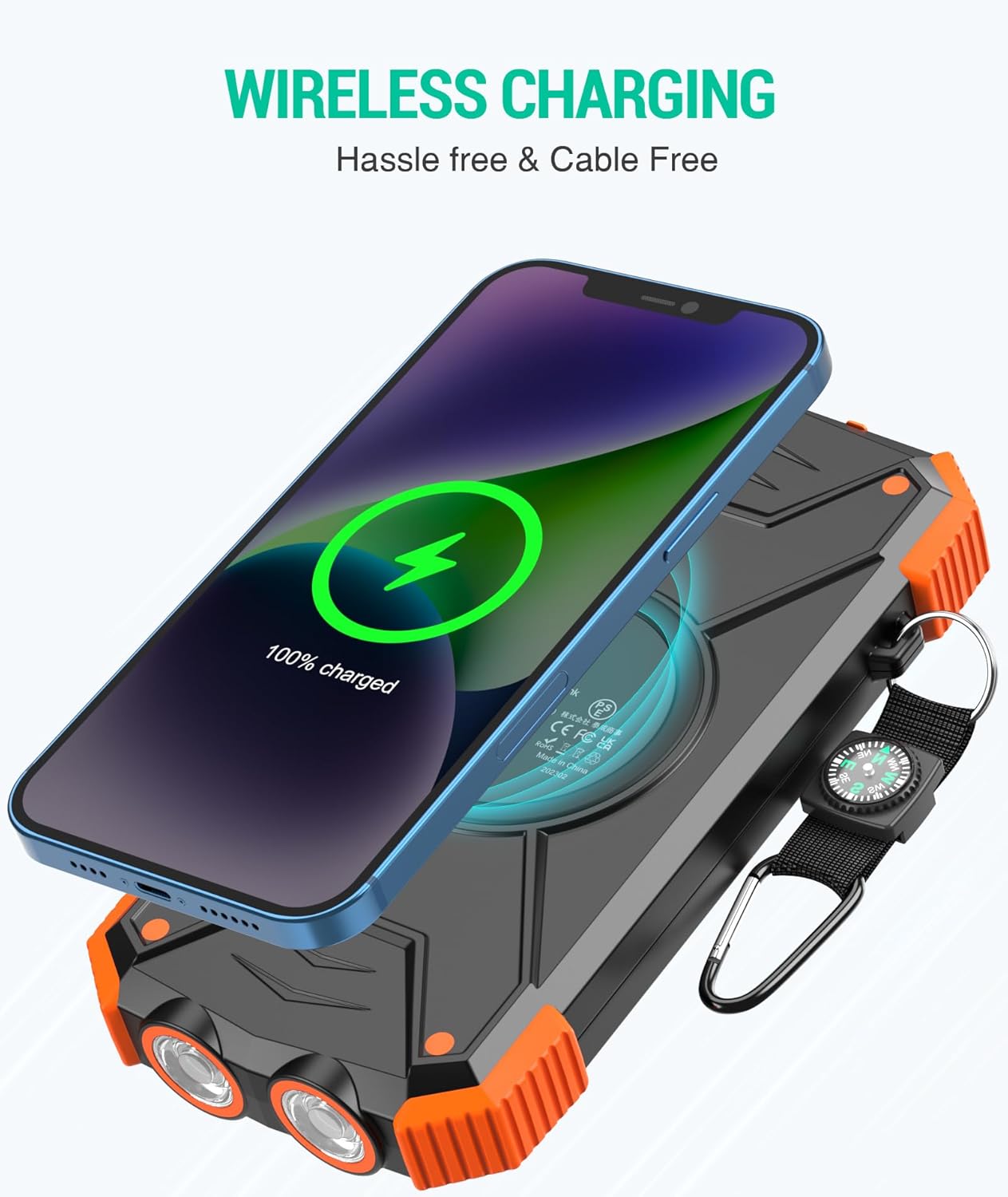 BLAVOR Solar Power Bank 10,000mAh, Portable Wireless Charger, 20W Fast Charging External Battery Pack with USB C for Cell Phones, Solar Panel Charging with Dual Flashlight for Camping - Image 2
