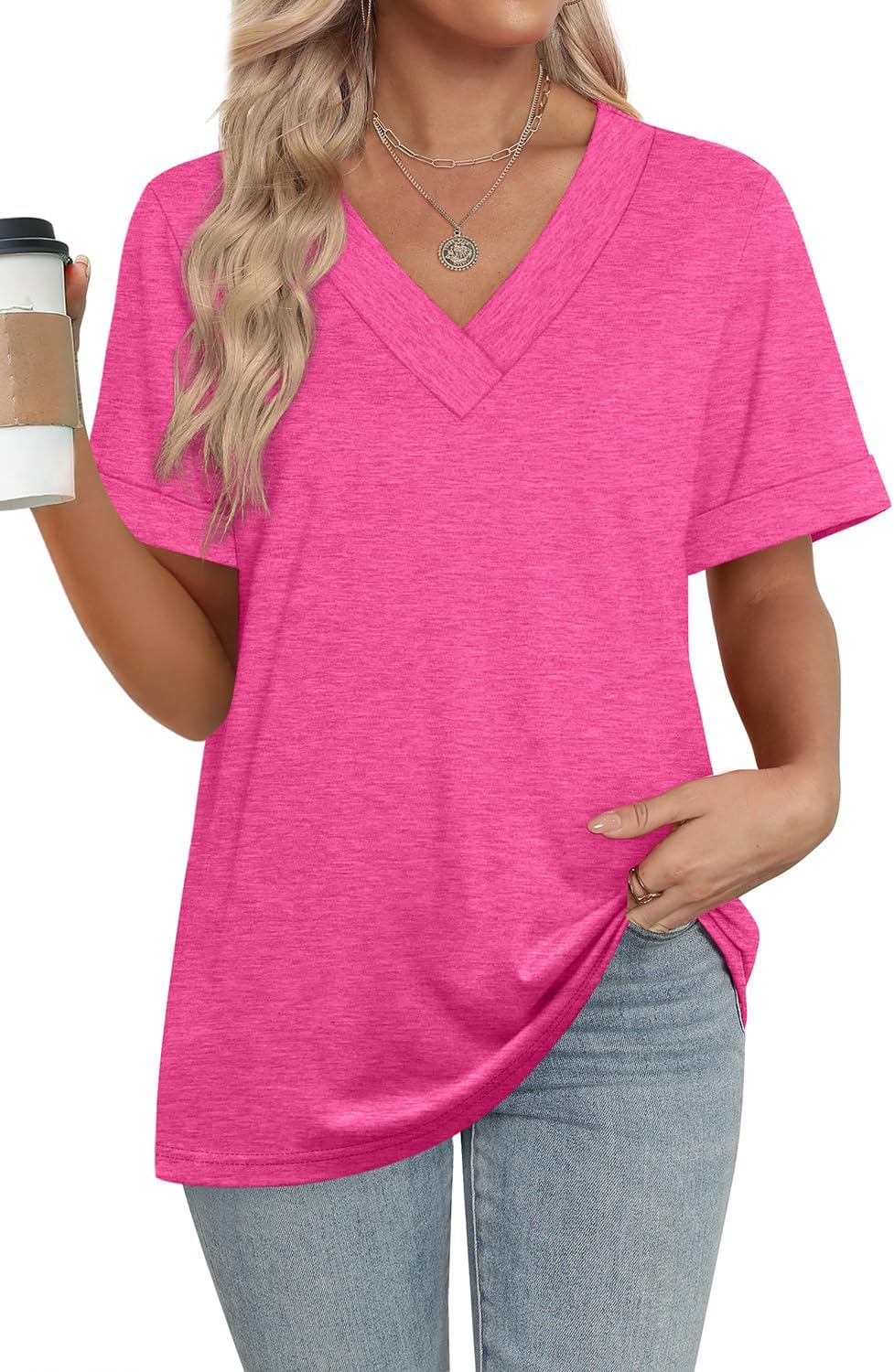 WIHOLL Womens Summer Tops Short Sleeve Basic Casual V Neck T Shirts Trendy Fashion 2026 - Image 2