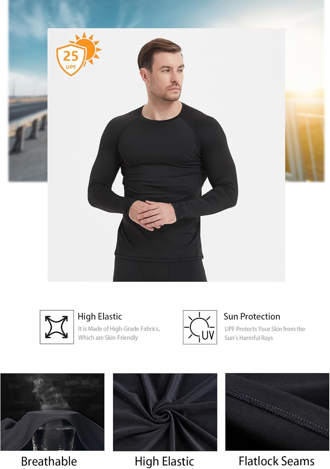 Dalavch 5 Pack Men’s Compression Shirts Long Sleeve Athletic Workout Rash Guard Gym Active Sports Undershirt Base Layer Top - Image 4
