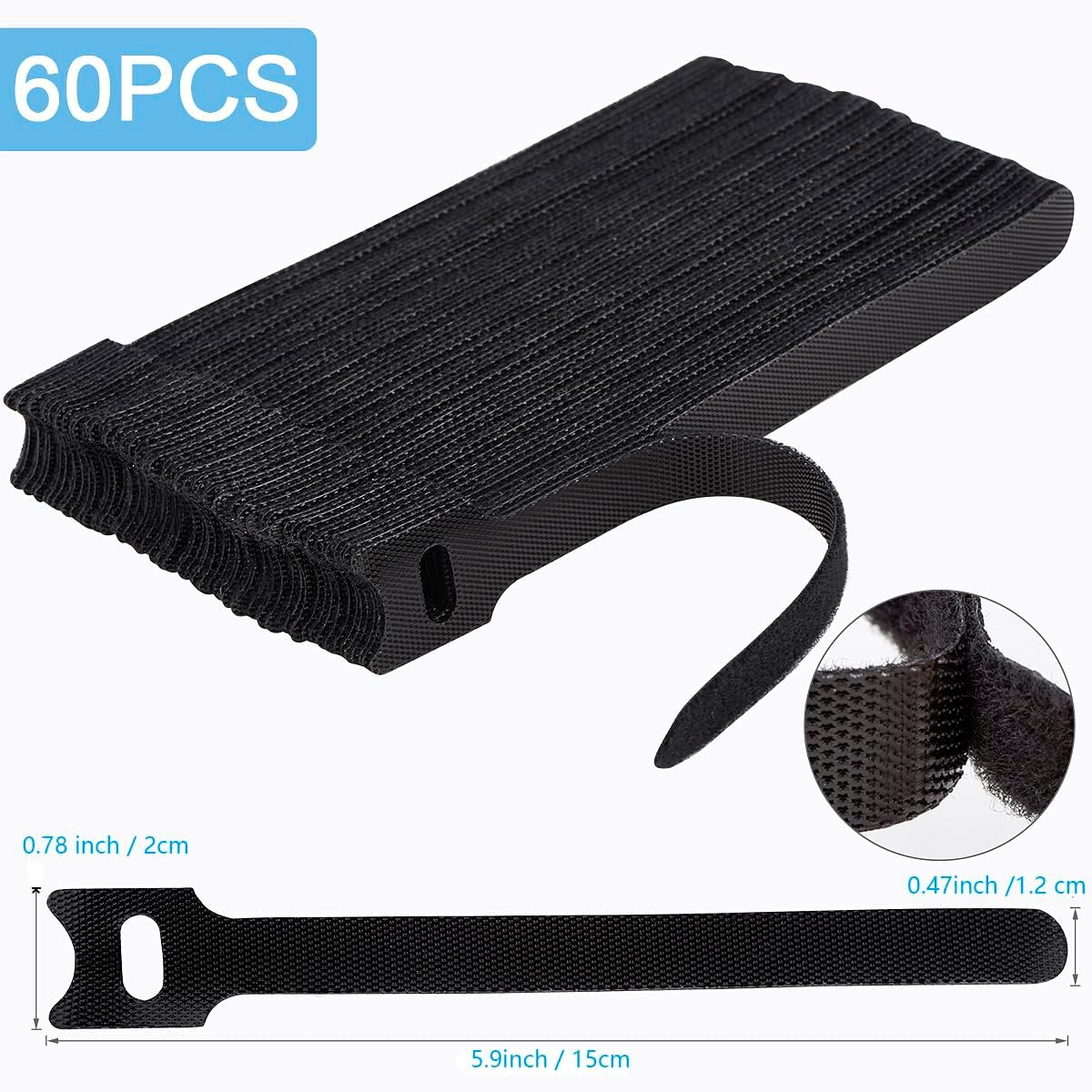 Nettbe 60 PCS 6 Inches Reusable Cable Ties, Adjustable Cord Straps Wire Organizer Cord Wrap and Hook Loop Cable Management - Image 2