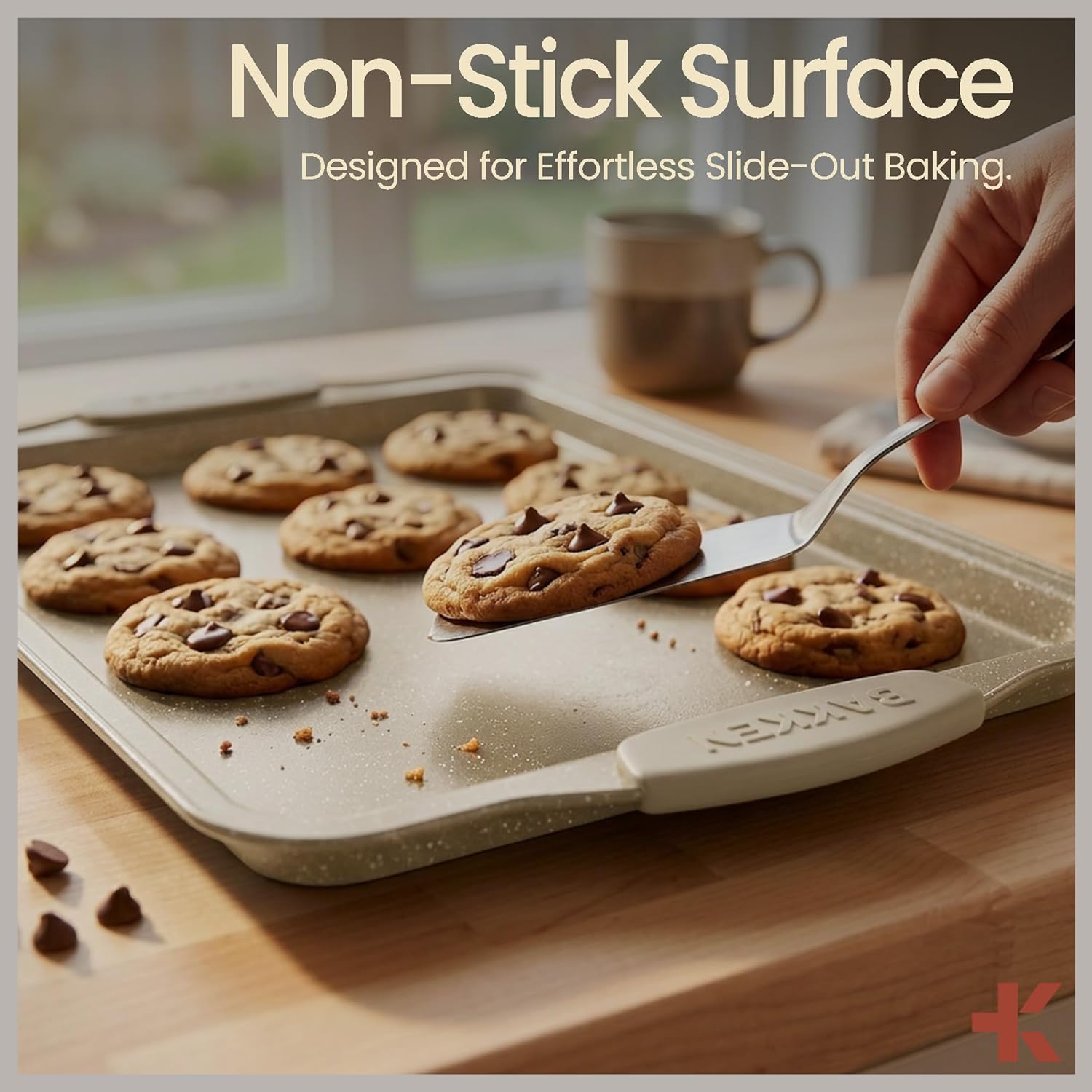 BAKKENMASTER Deluxe 8-Piece Carbon Steel Bakeware Set - Nonstick White Marble Coating, Silicone Handles - Professional Quality Kitchen Oven Baking Pans - Image 5