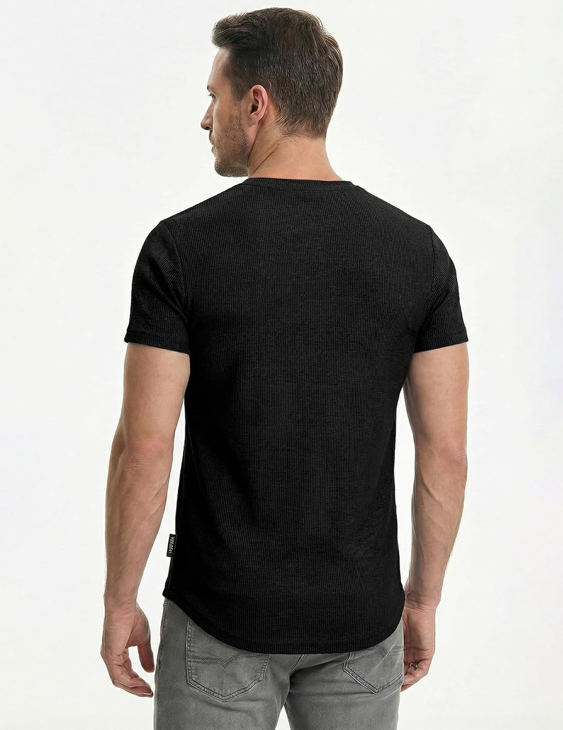 JMIERR Men's Muscle Slim Henley Shirts Crewneck Longline T-Shirt Gym Workout Athletic Shirt Tees with Button - Image 3