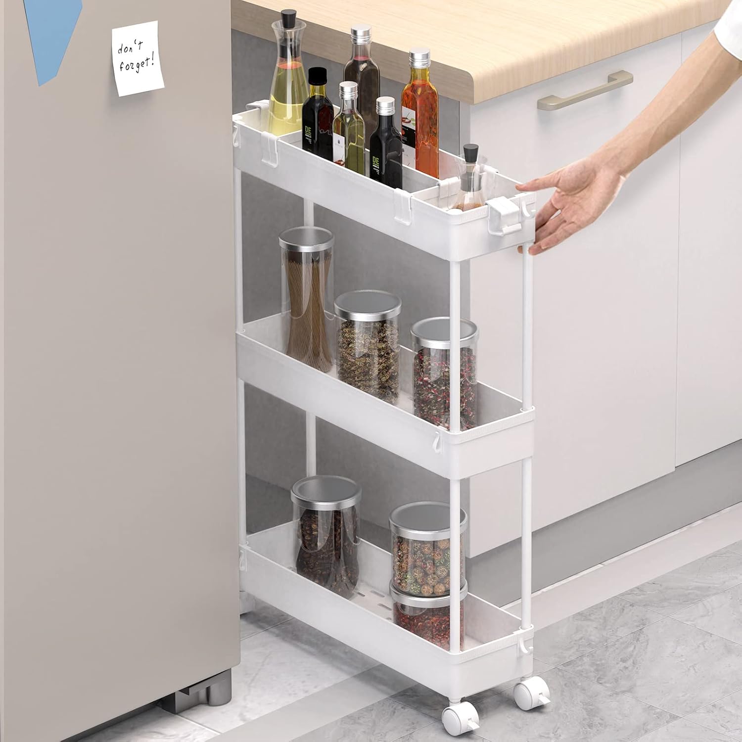 SPACELEAD Slim Storage Cart 3 Tier,Bathroom Organizer Rolling Utility, Mobile Shelving Unit Slide Out for Office, Kitchen, Laundry Room & Narrow Places,White - Image 2