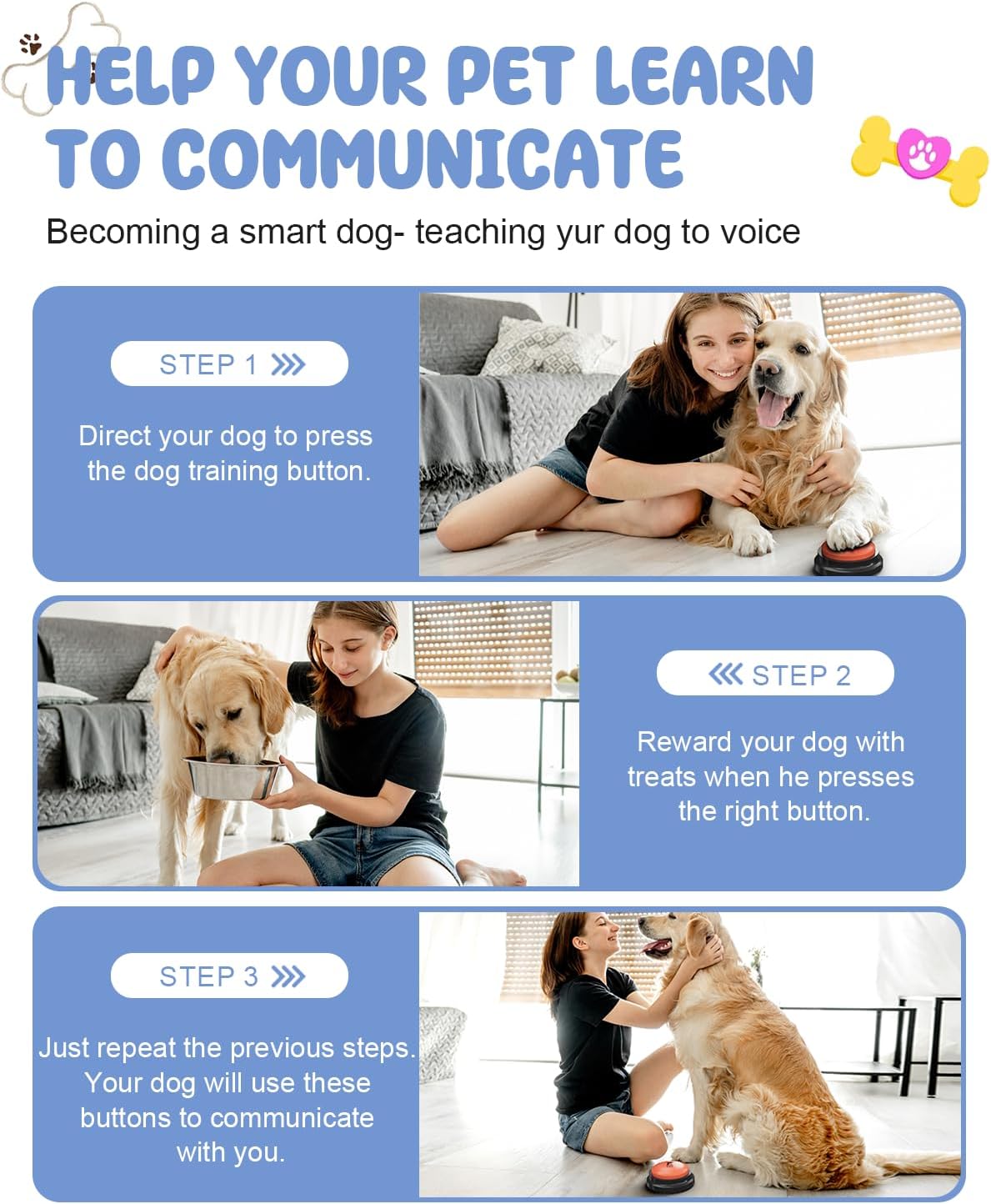 Acools Dog Buttons for Communication, 6 Pcs Dog Talking Button Set, 30s Voice Recordable Pet Training Buzzer, Speaking Buttons for Cats & Dogs with Waterproof Dog Activity Mat and 24 Scene Stickers - Image 7