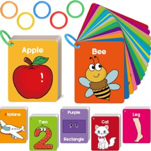Torlam Toddler Flash Cards Baby Cognitive Flashcards for Kids, Learning Alphabet, Numbers, Shapes & Colors, Animals, First Words, Body Parts, Foods, Preschool Kindergarten Activities Educational Toys