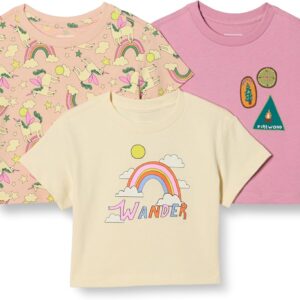 Amazon Essentials Girls and Toddlers’ Short Sleeve T-Shirts, Pack of 3