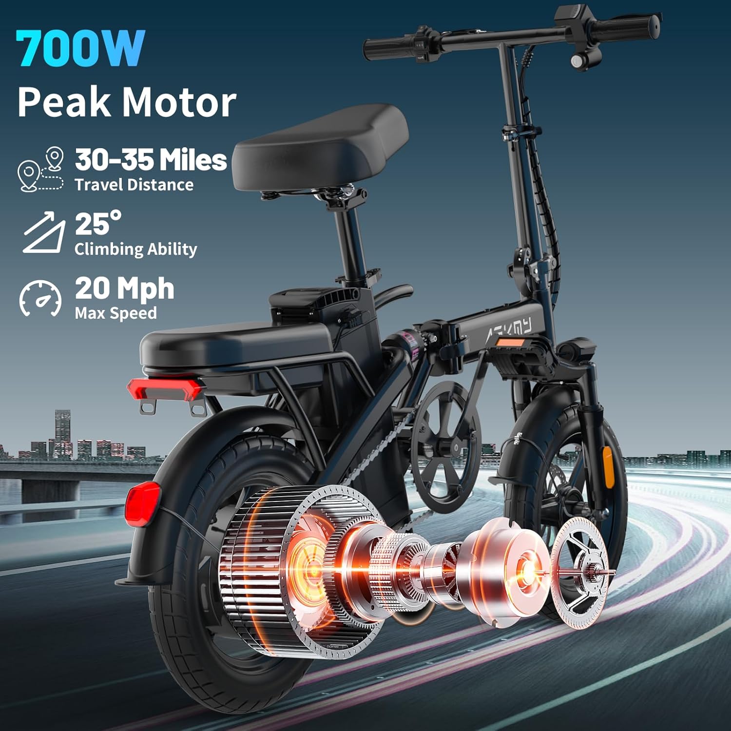 REOCRO Foldable Electric Bike for Adults, 48V 10AH/20AH Removable Battery, 14" Mini E-Bike with 700W Peak Motor, 30-60 Miles PAS Range, Electric Bicycle for Daily Commuting and City Riding - Image 4