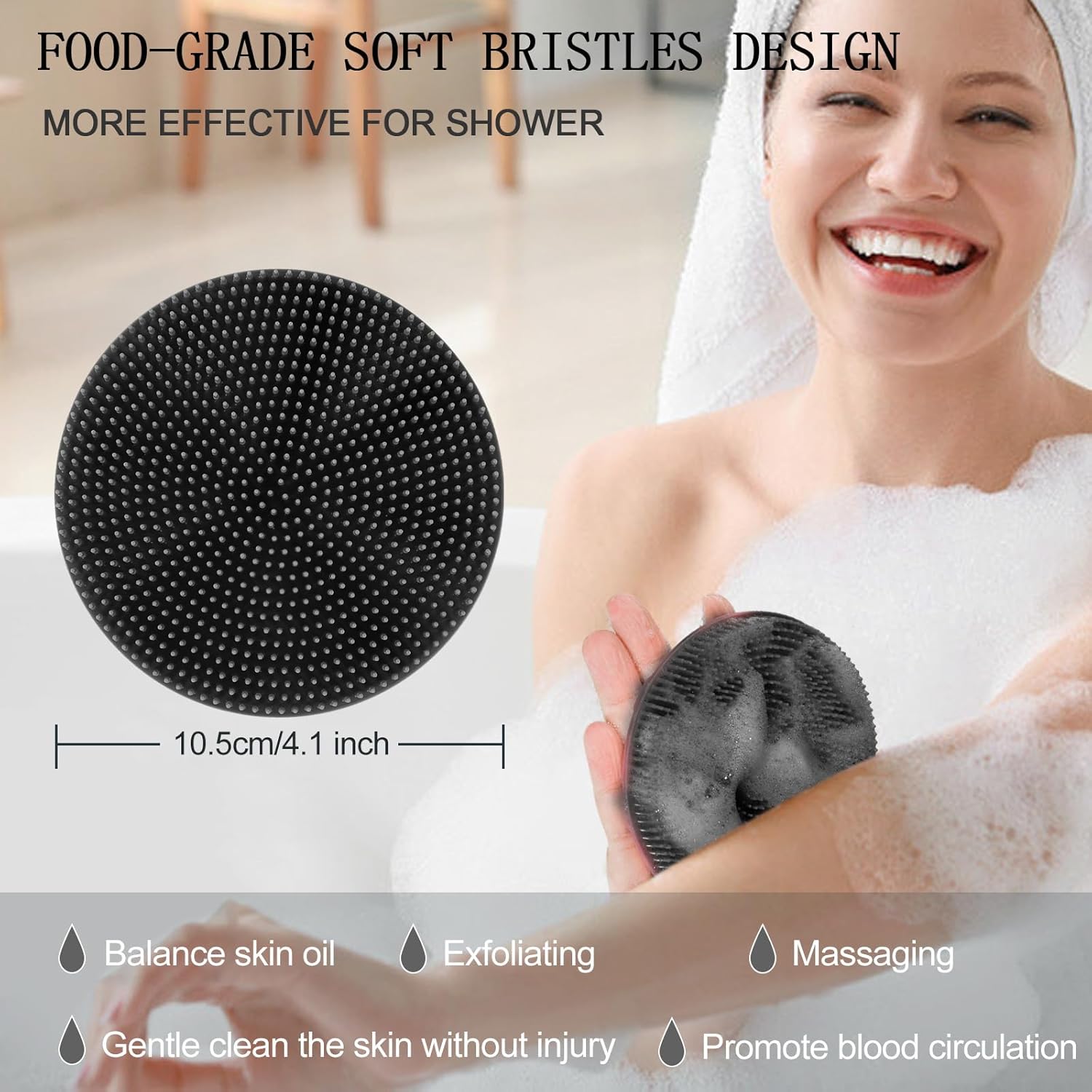 INNERNEED Food-Grade Soft Silicone Body Scrubber Shower Brush Handheld Cleansing Skin Brush, Gentle Exfoliating and Lather Well (Black) - Image 7