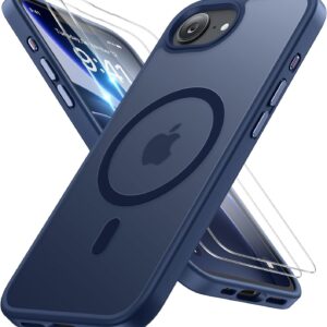 Miracase for iPhone 16e case & iPhone 17e Case for MagSafe [with 2×9H+ Screen Protectors] TOP Military-Grade Protection Shockproof with Velvet Touch for iPhone 16e/17e Phone Case 6.1″, Dark Blue