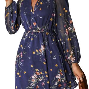 CUPSHE Women’s Mini Dresses Casual Spring V Neck Chiffon Long Peasant Sleeves Flowy Spring Dress