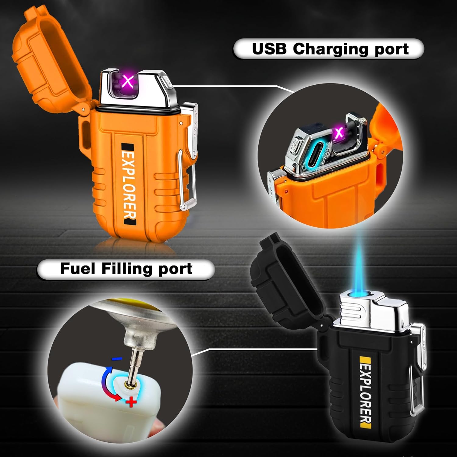 2 Pack Waterproof Lighter Outdoor Windproof Torch Lighters Dual Arc Butane Electric Lighters USB Rechargeable Lighters Flameless Plasma Lighter Camping Hiking Adventure Survival Tactical Gear - Image 5