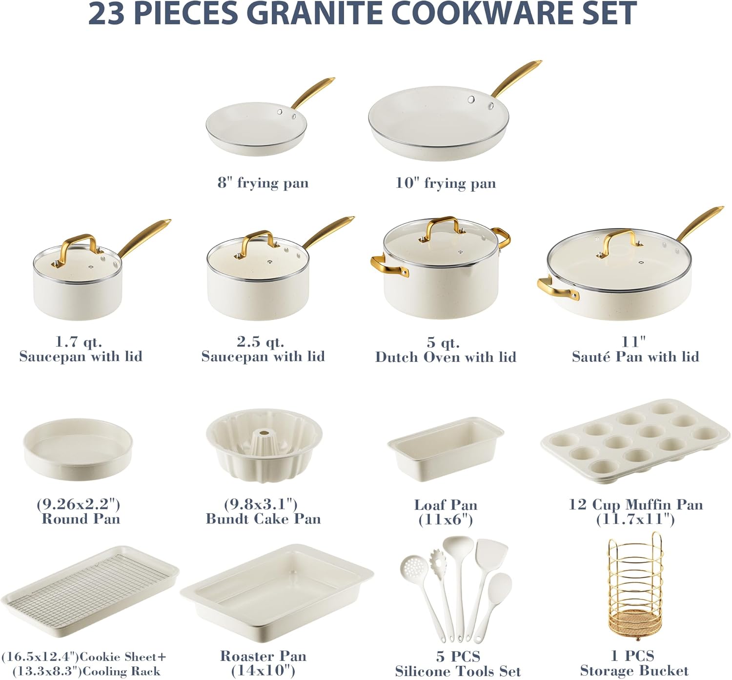Pots and Pans Set Nonstick - Granite Cookware + Bakeware Set Kitchen Cookware Sets With Dutch Oven, Frying Pans, Saucepan, Sauté Pan, Silicone Utensils, Cookie Sheet, Baking Pan Set for Cooking Gifts - Image 2