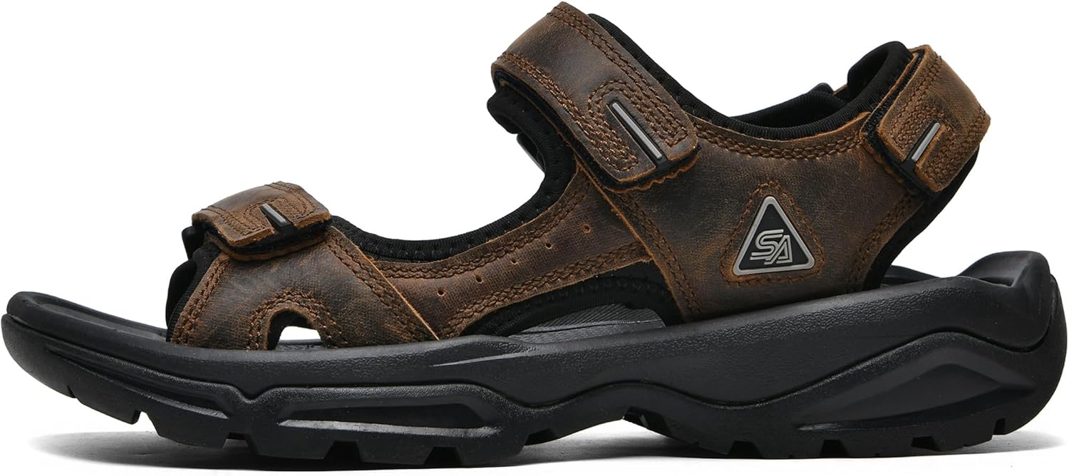 Men's Leather Athletic Sandals Hiking Shoes EVA Cushion Foam Midsole With Arch support Rugged Durabrasion Rubber Outsole - Image 3