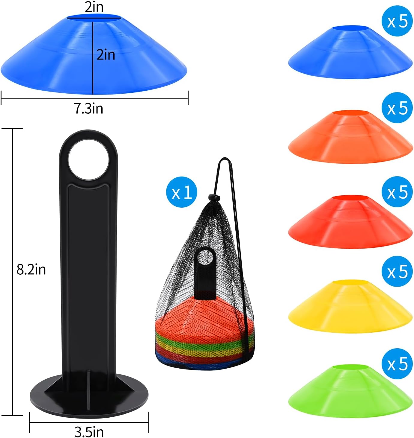 25/50/100pcs Disc Cones, Agility Soccer Cones with Carry Bag and Holder, Soccer Cones for Sports Training, Football, Soccer, Basketball, Coaching, Practice Equipment, 5 Color - Image 2
