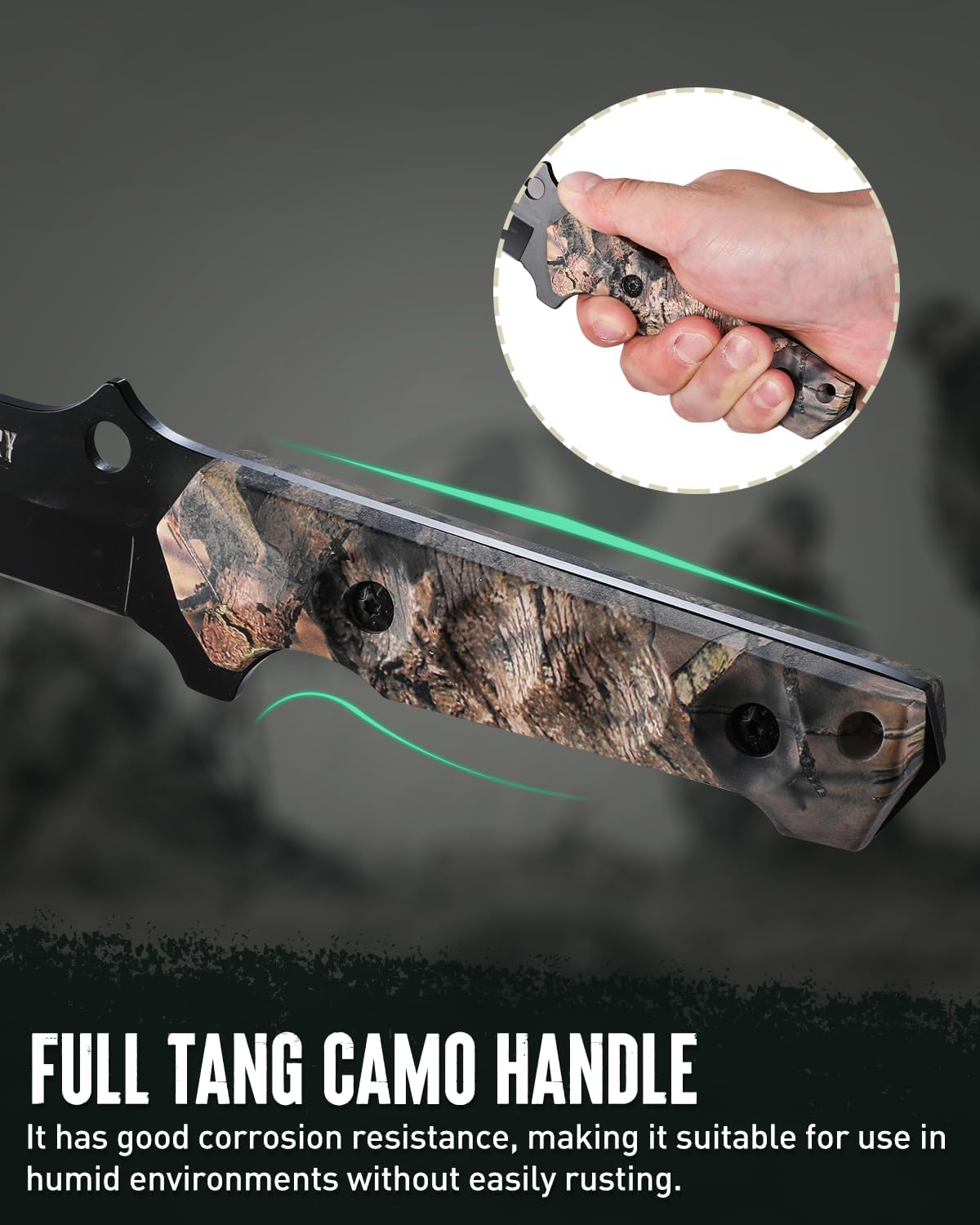 MOSSY OAK Fixed Blade Hunting Knife Set - 2 Piece, Full Tang Handle Straight Edge and Gut Hook Blades Game Processing Knife, Sheath Included - Image 5