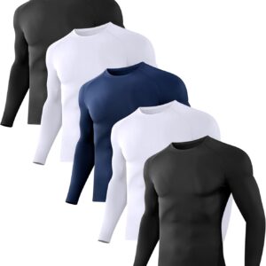 Dalavch 5 Pack Men’s Compression Shirts Long Sleeve Athletic Workout Rash Guard Gym Active Sports Undershirt Base Layer Top