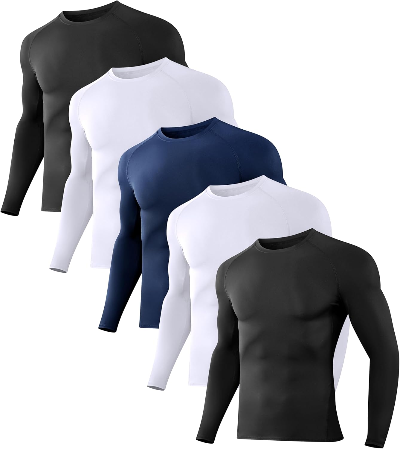 Dalavch 5 Pack Men’s Compression Shirts Long Sleeve Athletic Workout Rash Guard Gym Active Sports Undershirt Base Layer Top