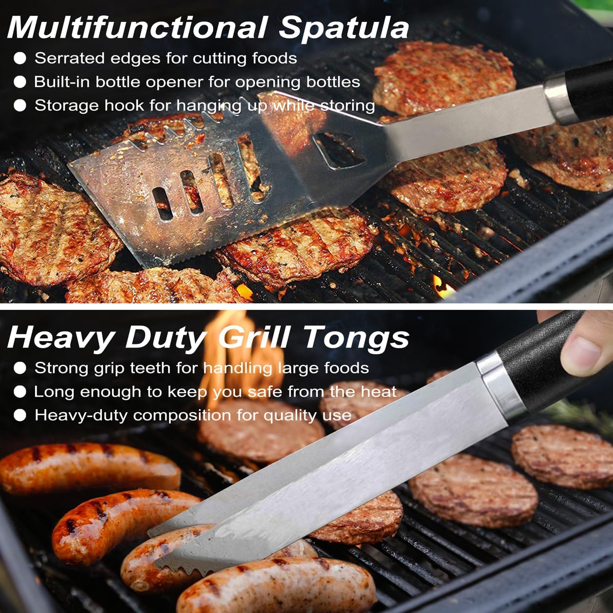POLIGO 22PCS Heavy Duty BBQ Grill Accessories Set, Non-Slip Grill Tools for Outdoor Grill Set Stainless Steel Grill Utensils Set, Deluxe Grilling Tools Set in Aluminum Case Ideal Gifts for Men Black - Image 4