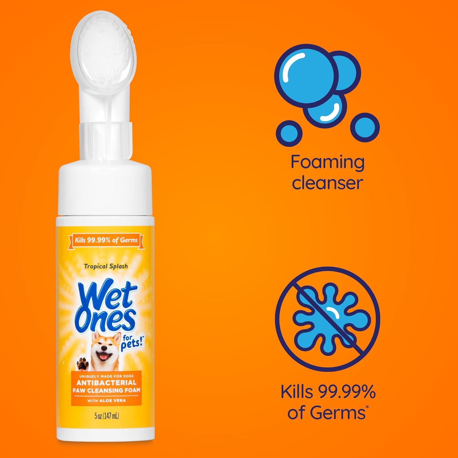 Wet Ones for Pets Antibacterial Dog Paw Cleaner with Built-in Scrubber Brush, Tropical Splash Scent - Foaming Cleanser for Dog Paws - Paw Washer & Grooming Care, 5 Ounce - Image 3