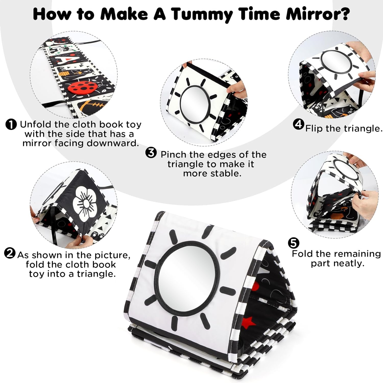 URMYWO Black and White Baby Toy, Tummy Time High Contrast Newborn Toys 0-3 Months, Soft Baby Book, Visual Stimulation Montessori Sensory Infant Toys 0-6-12 Months, Boy Girl Shower Gift - Image 2