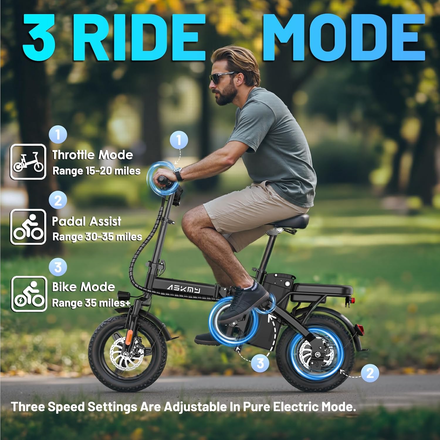 REOCRO Foldable Electric Bike for Adults, 48V 10AH/20AH Removable Battery, 14" Mini E-Bike with 700W Peak Motor, 30-60 Miles PAS Range, Electric Bicycle for Daily Commuting and City Riding - Image 3