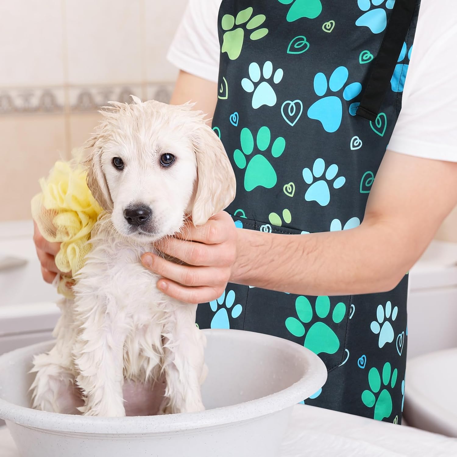 Dog Grooming Waterproof Apron with 2 Pockets, Cute Animals Puppy Dog Pets Apron - Image 6