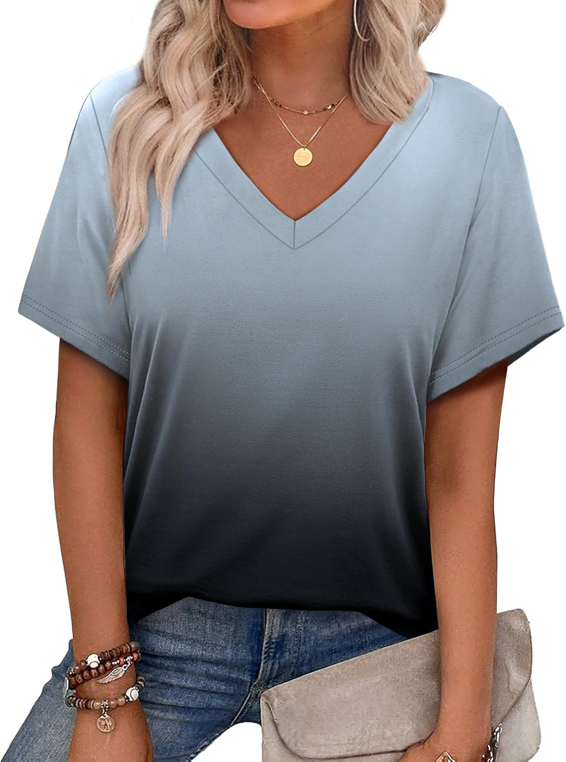 Alaroo Womens Summer Tops 2026 V Neck Short Sleeve Shirts Trendy Dressy Casual Vacation Outfits Printed