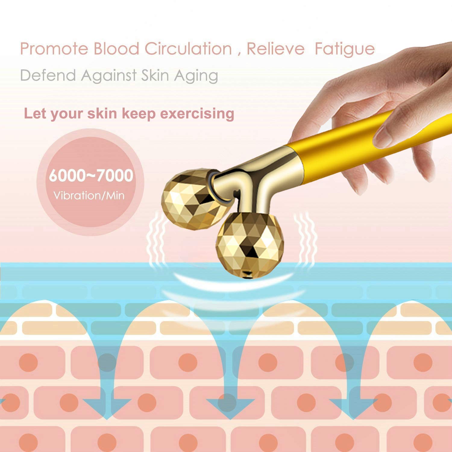 Amirce Face Massager Roller Golden 3D Roller Electric Facial Roller and T Shape Facial Roller Massager Kit Face Rollers - Image 3