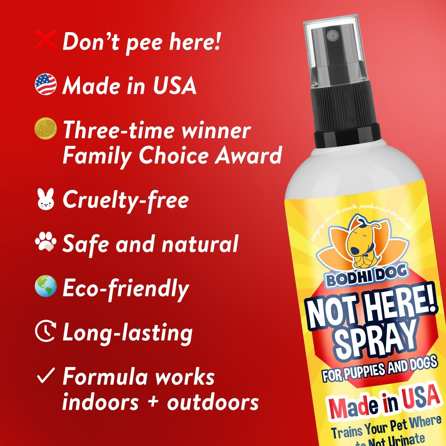 Bodhi Dog Not Here Spray - Trains Pets Where Not To Pee - Dog & Puppy Potty Training Spray to Stop Marking & Urinating Indoors or Outdoors - Safe for Furniture, Carpet & Floors - Made in USA (8 Fl Oz) - Image 3
