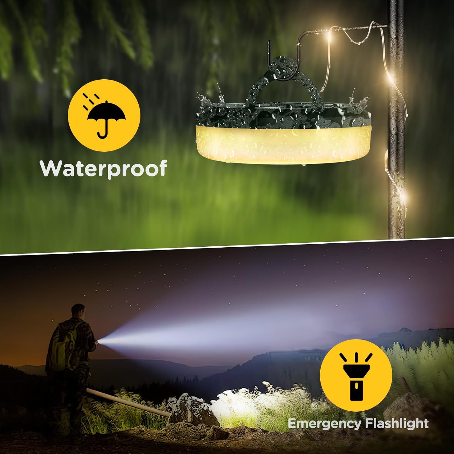 OGERY Camping String Lights, 4 in 1 Quick Storage 32.8FT Rechargeable Tent Lights String with 8 Lighting Modes, Hanging Waterproof Portable LED Lamp for Outdoor Patio Awning Garden Camping Essentials - Image 6