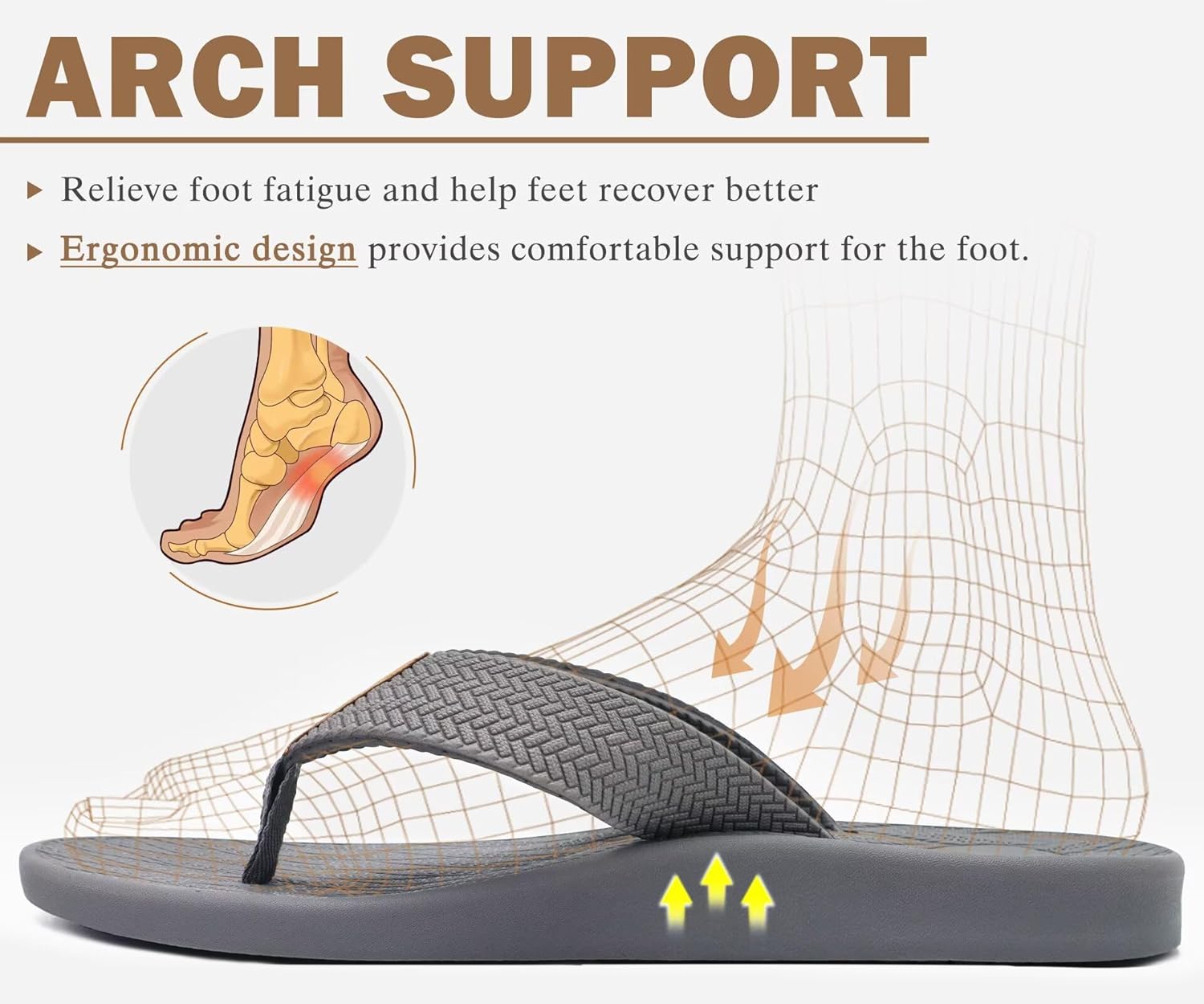 KuaiLu Mens Flip Flops Arch Support Comfortable Summer Beach Thong Sandals Yoga Foam Cushion Slip on Slippers - Image 4
