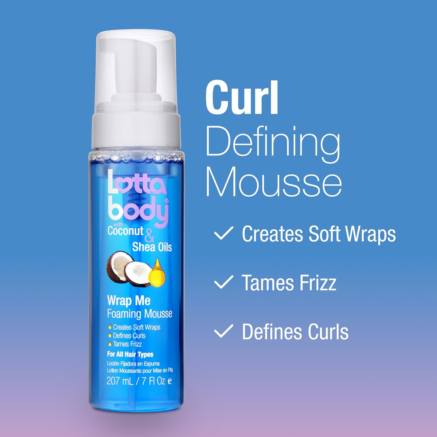 Lottabody Wrap Me Foaming Mousse with Coconut & Shea Oils, Lightweight Moisture-Rich Curl-Defining & Frizz-Control Styling Mousse for Natural Curly, Coily & Relaxed Hair, 7 oz - Image 5