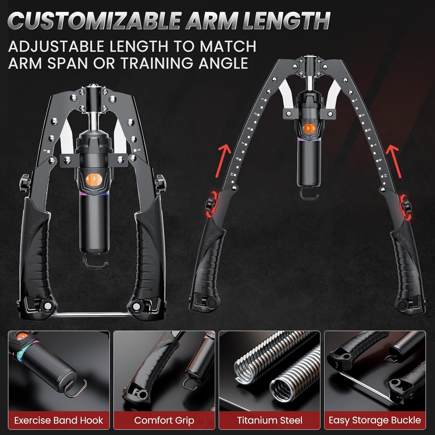 Twister Arm Trainer, 3 in 1 Hydraulic Power Chest Workout Equipment with Ab Roller Wheels and Hooks, Adjustable 22-440lbs Arm Trainer for Men Women, Home Gym Equipment for Full Body Strength Training - Image 3